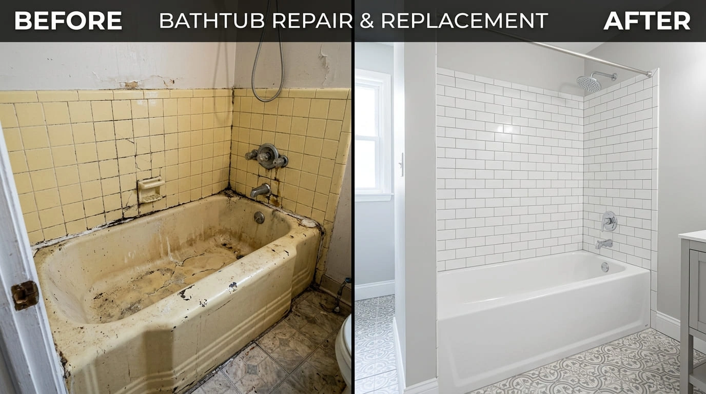 Bathtub Repair and Replacement Before and After Cove Arva Plumbers Arvada CO