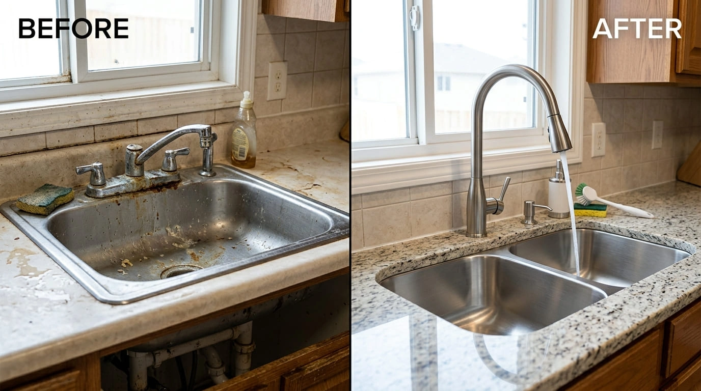 Faucets Sinks Repair Replacement Before and After Cove Arva Plumbing Arvada CO