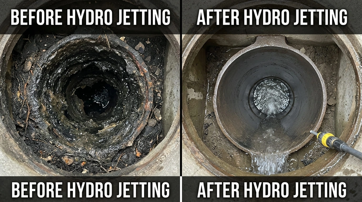 Hydro Jetting Service Before and After Cove Arva Plumbing Arvada CO