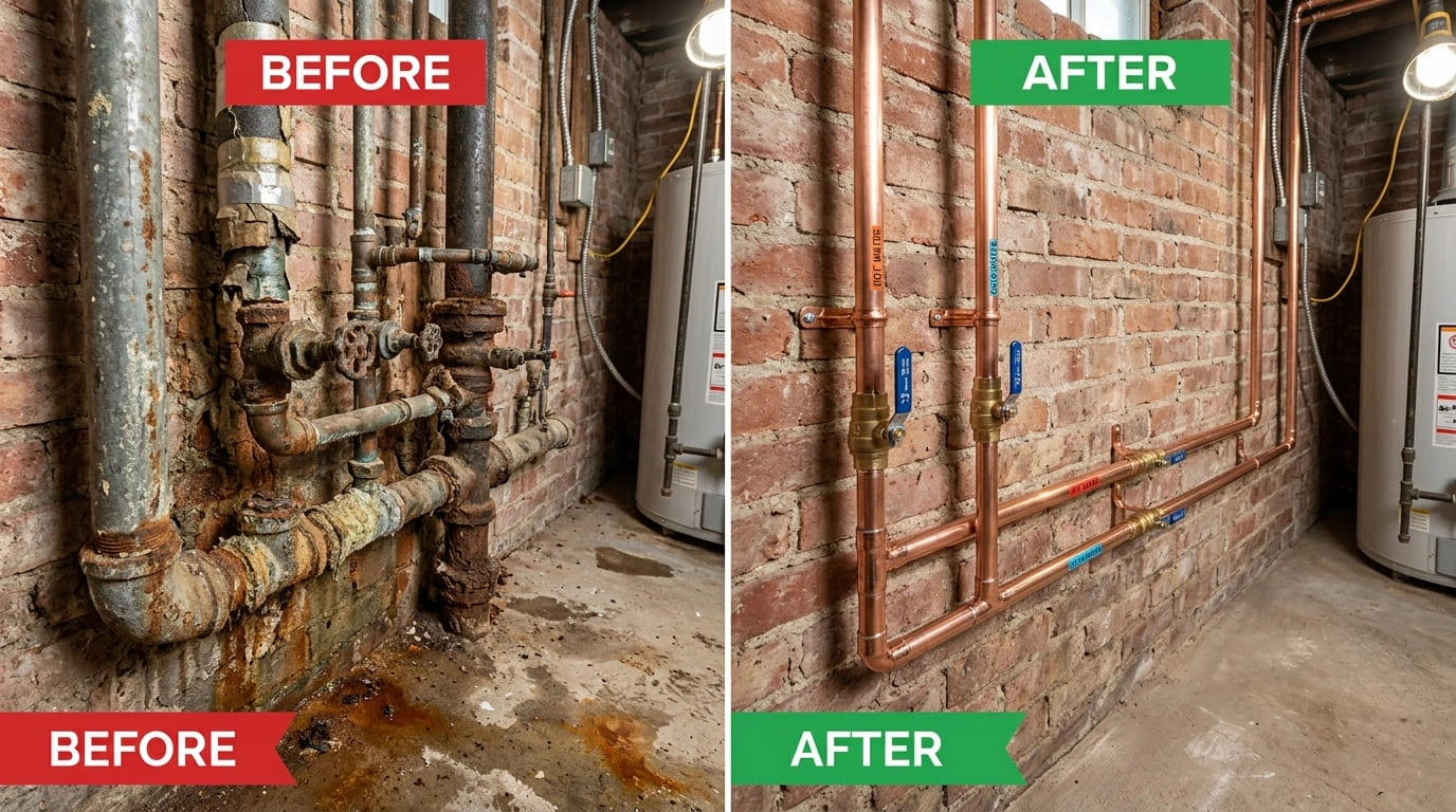 Pipe Repiping Repair Replacement Before and After Cove Arva Plumbing Arvada CO