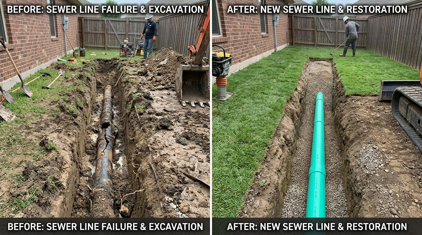 Sewer Line Repair & Replacement Before and After Cove Arva Plumbers Arvada CO