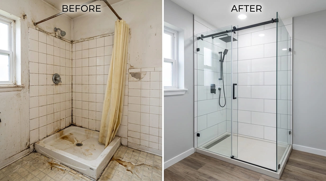 Shower Repair & Replacement Before and After — Cove Arva Plumbing Arvada CO