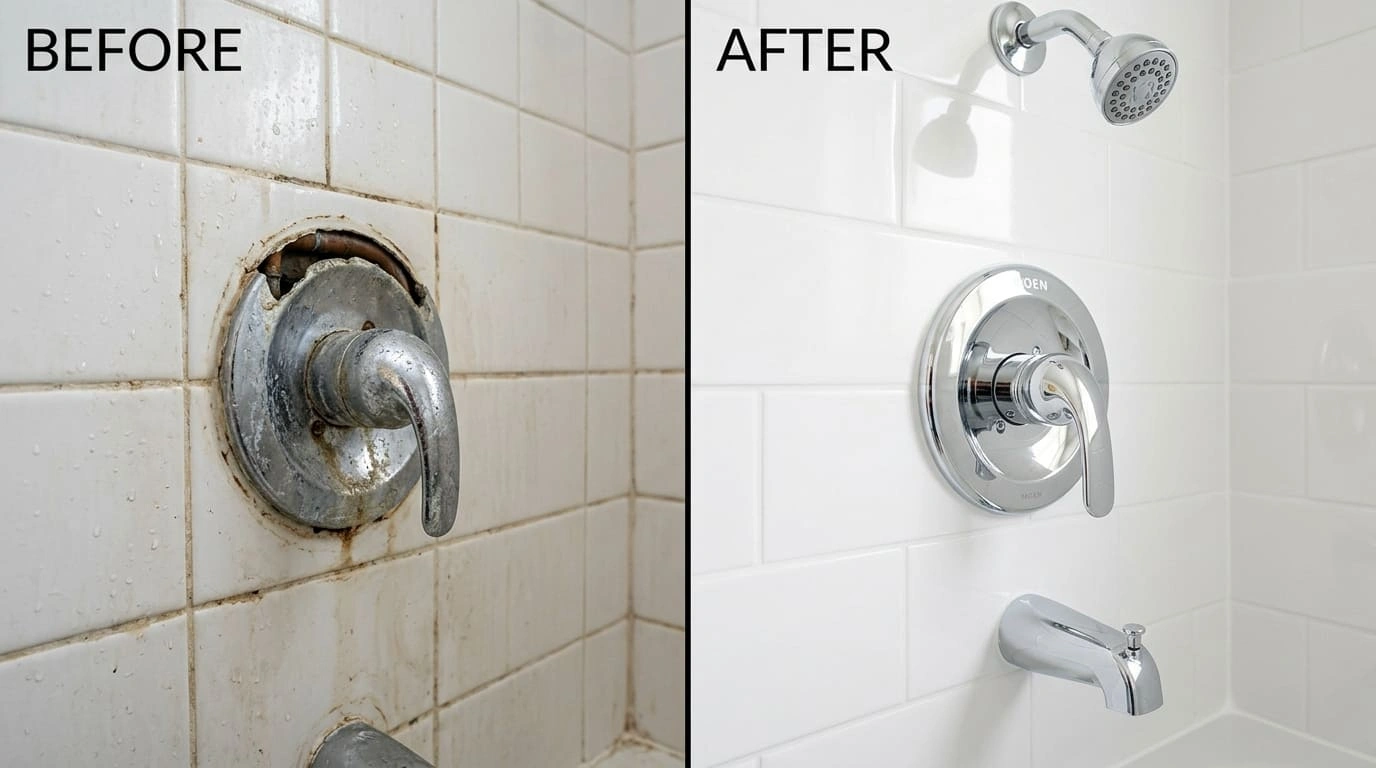 Shower Valve Repair Before and After Cove Arva Plumbers Arvada CO