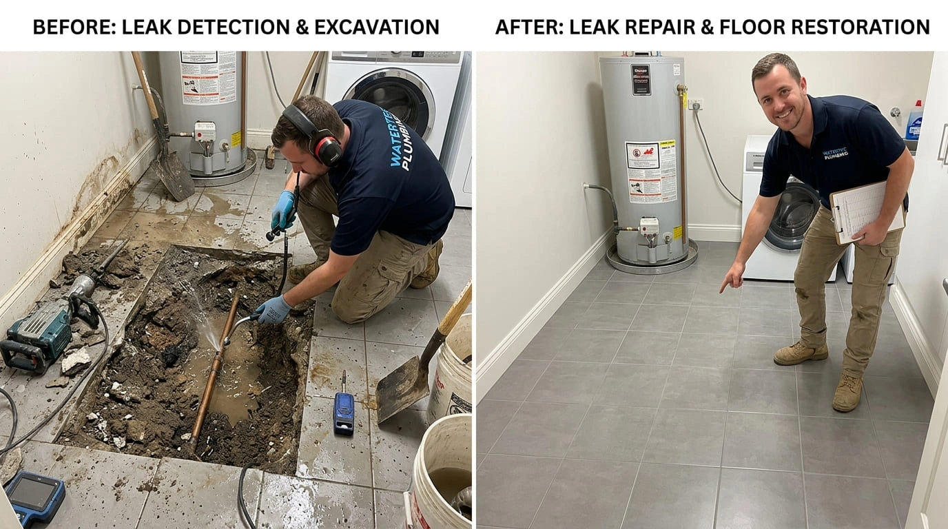 Slab Leak Repair Before and After Cove Arva Plumbing Arvada CO