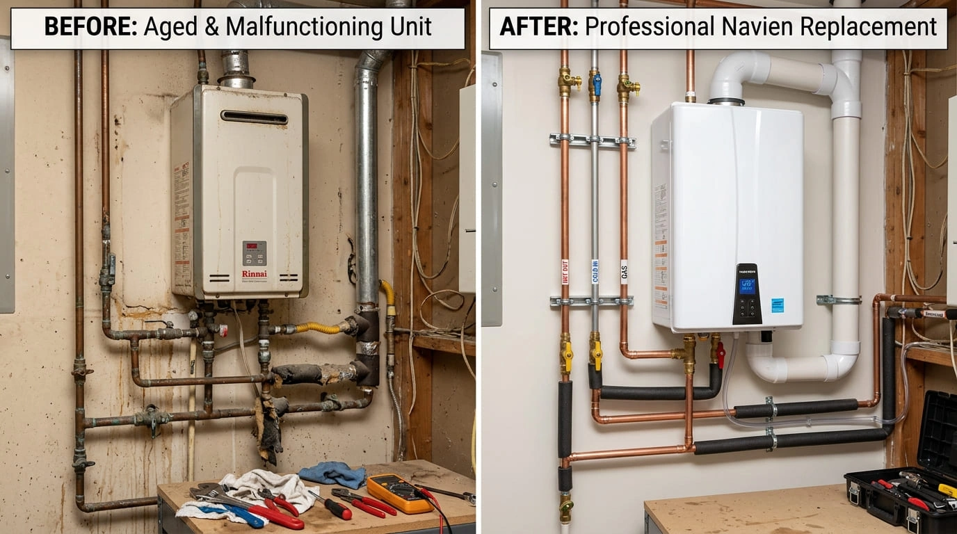 Tankless Water Heater Replacement Before After Cove Arva Plumbers Arvada CO