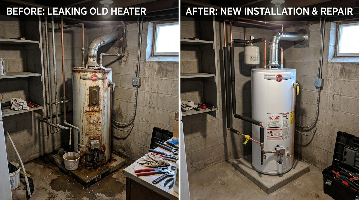 Water Heater Replacement Before and After Cove Arva Plumbing Arvada CO